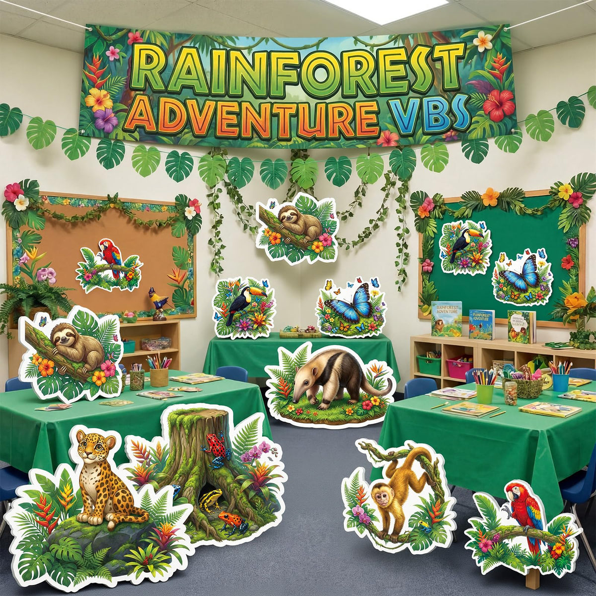 Chumia rainforest standup featuring a parrot for tropical party decor