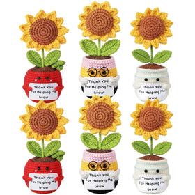 Chumia crochet sunflower gift set in three styles displayed for classroom decor and teacher appreciation.