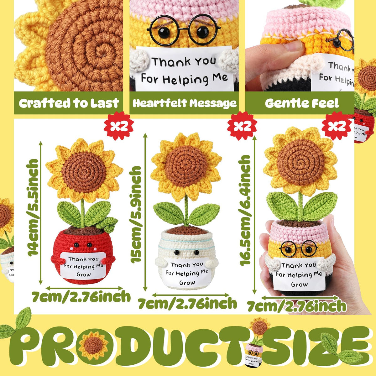 Chumia multicolor crochet sunflowers with hand-knitted texture for end-of-year gifts.