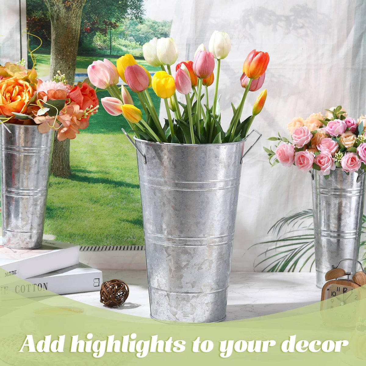 Chumia vintage-style galvanized metal vase with rustic farmhouse charm.
