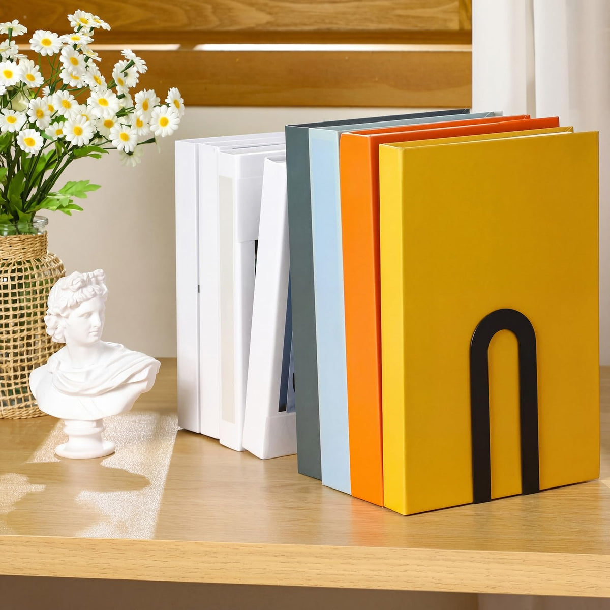 Chunful compact lightweight book ends fit tight shelf spaces.