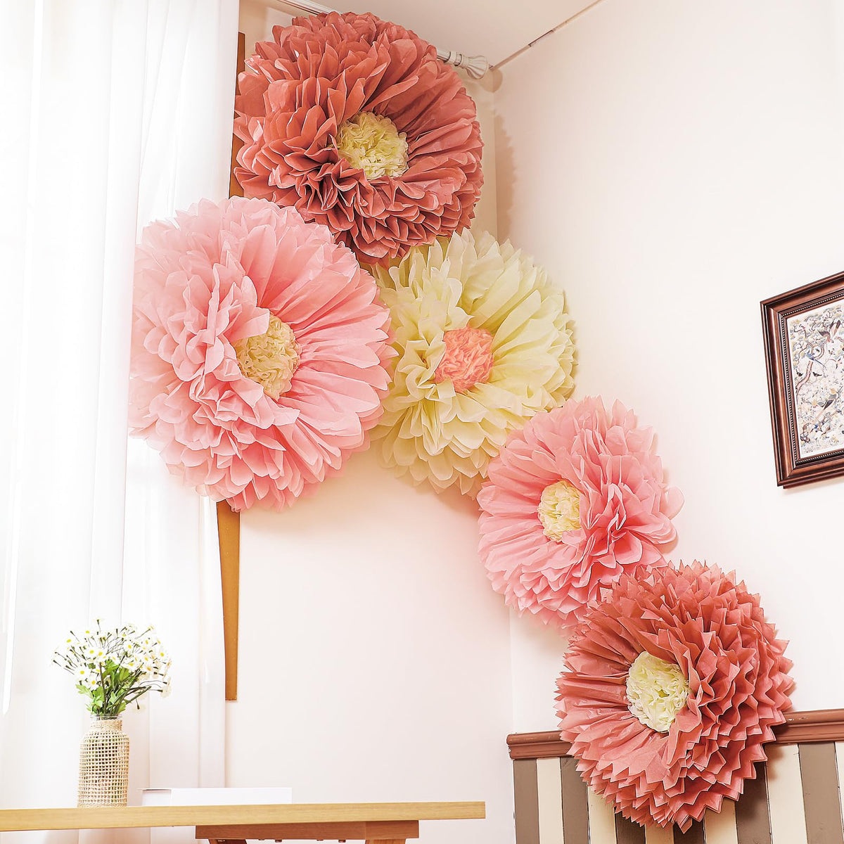 Chunful giant 30inch Bermuda Sand tissue flower for elegant boho backdrops