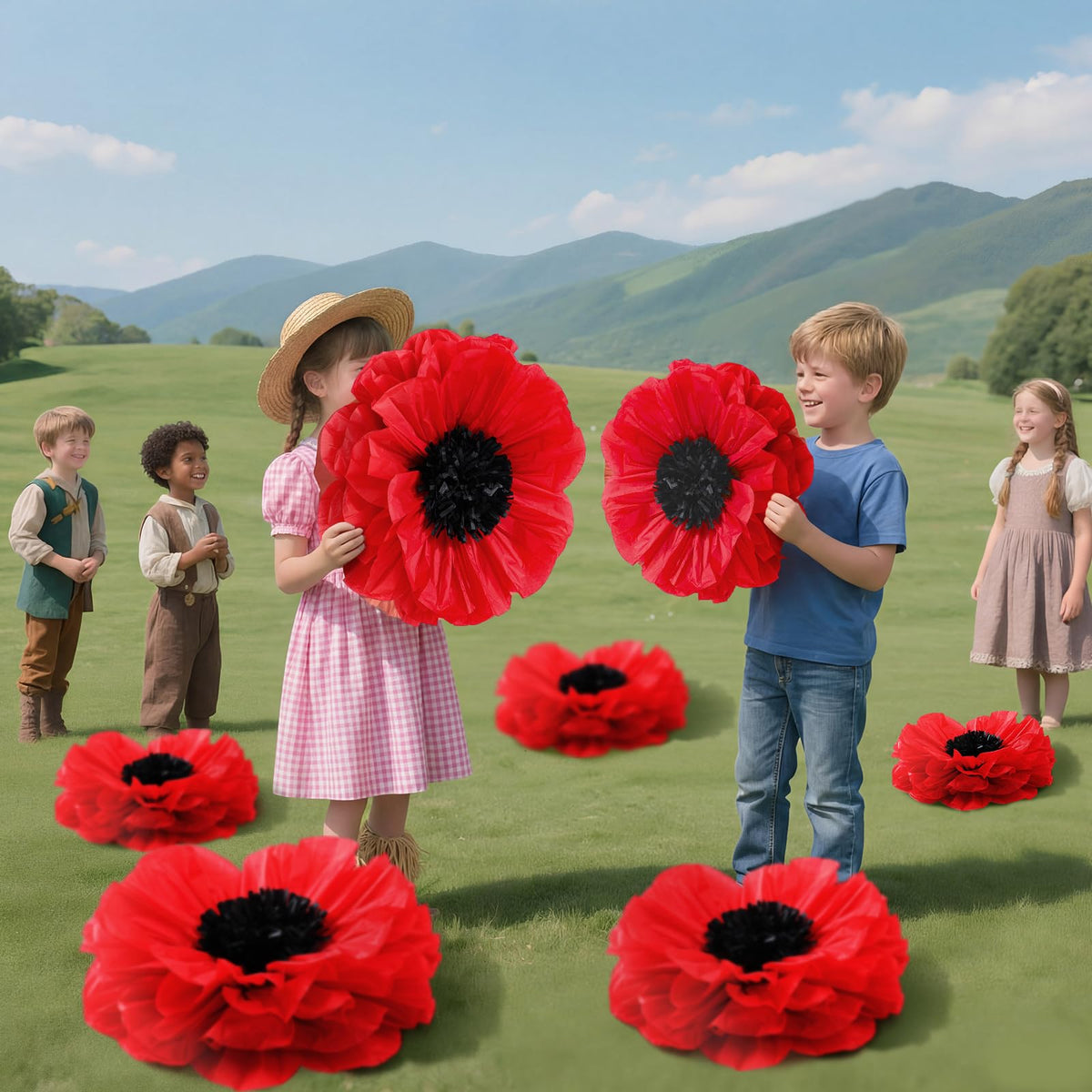 Chunful giant red paper poppy 30 inch bloom for dramatic photo backdrops.