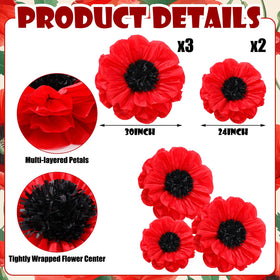 Chunful large red poppy 30 inch bloom adds depth to decor.