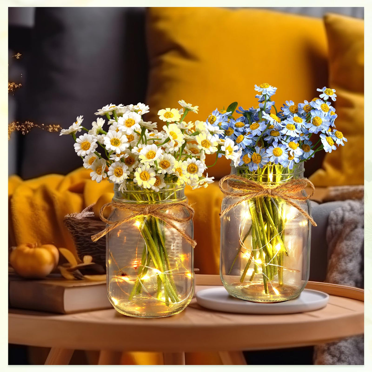 Chunful jar centerpiece with LED lights adds warm ambiance to any room.
