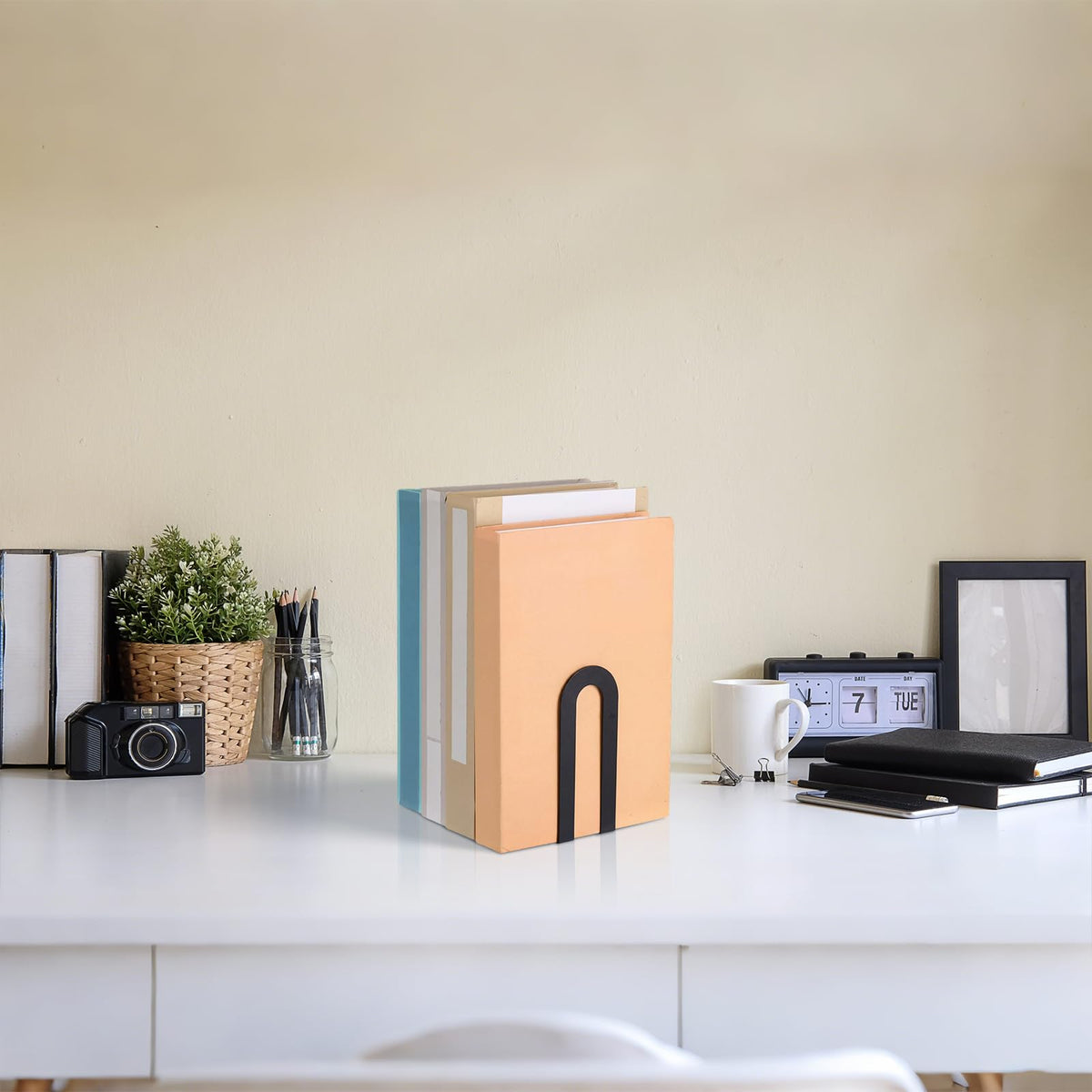 Chunful office study room organization with clean unobtrusive book ends.