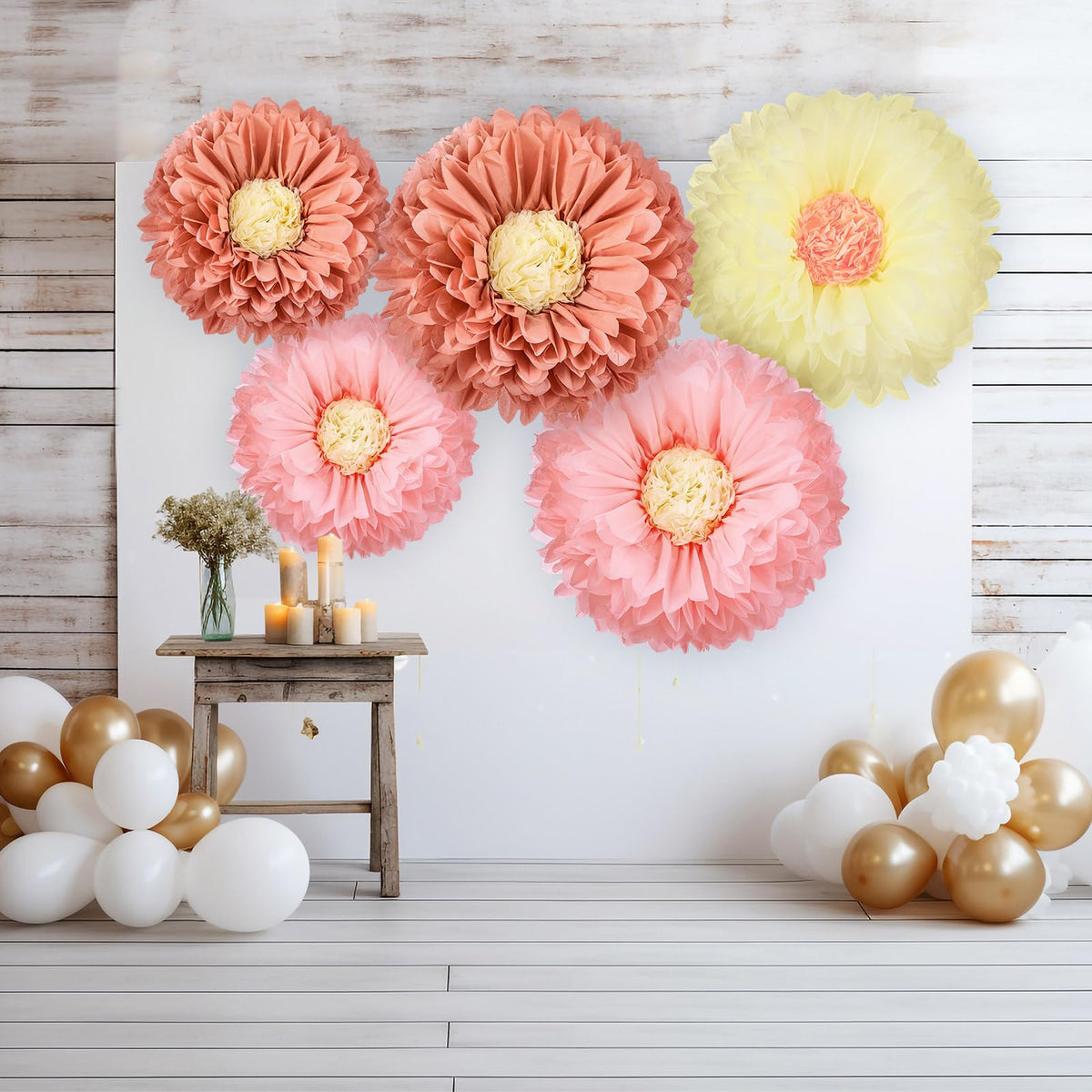 Chunful boho tissue paper flower set provides vibrant focal points