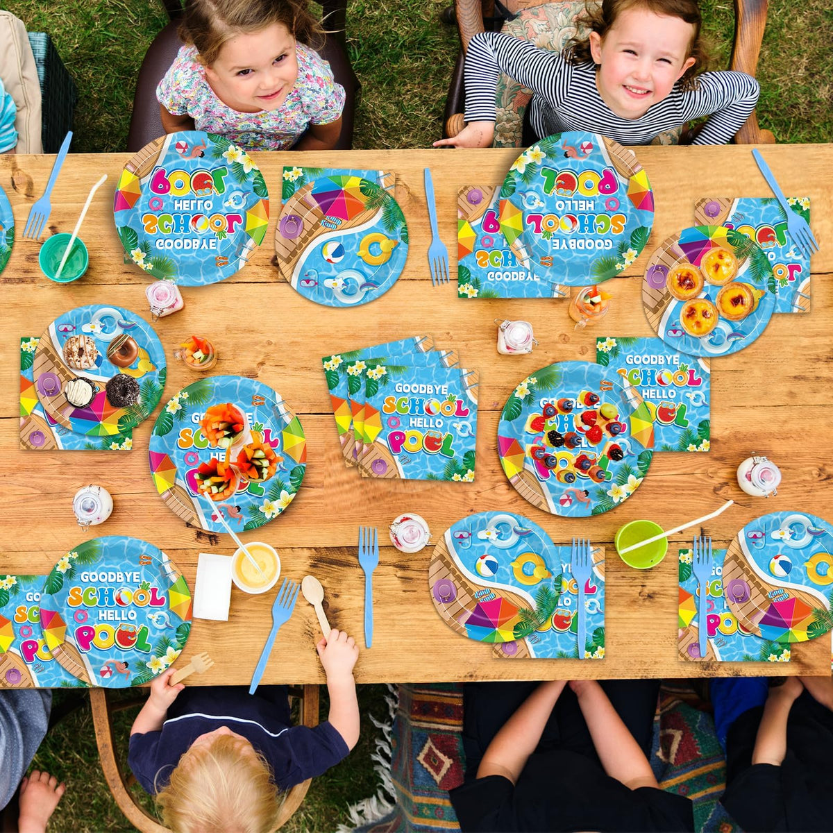 CHUNNIN Goodbye School Hello Pool design features sunshine and palm motifs for summer mood.