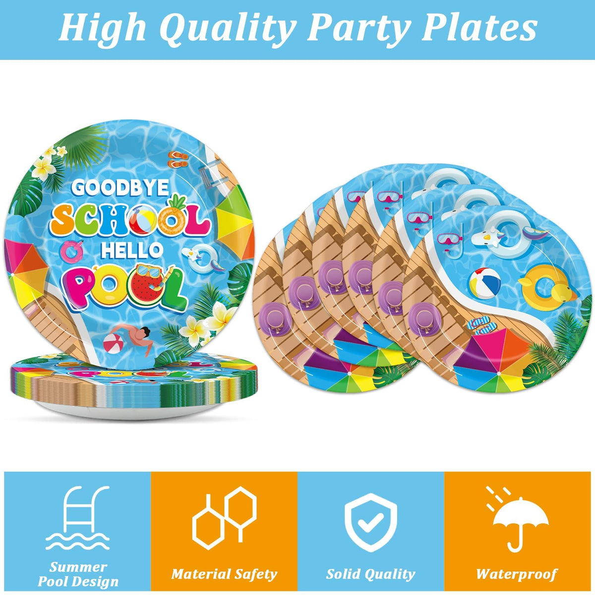 CHUNNIN Goodbye School Hello Pool napkins enhance mess-free gatherings with tropical flair.