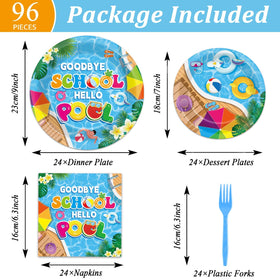 CHUNNIN Goodbye School Hello Pool 9-inch plates elevate dessert tables at graduations.