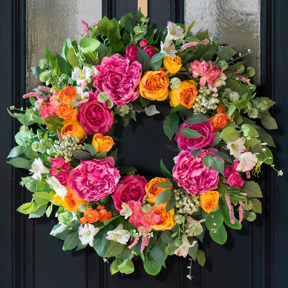 CHvista 24 Inch Spring Wreath on front door adds seasonal curb appeal