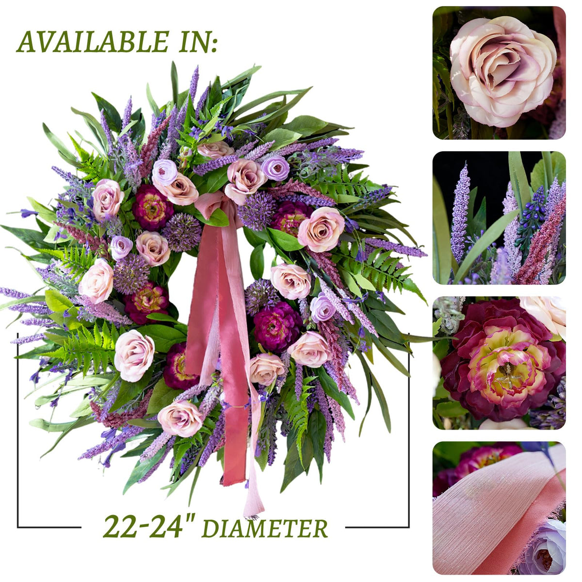 CHvista artificial peony wreath stays vibrant year-round with low maintenance.