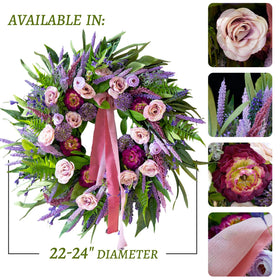 CHvista artificial peony wreath stays vibrant year-round with low maintenance.
