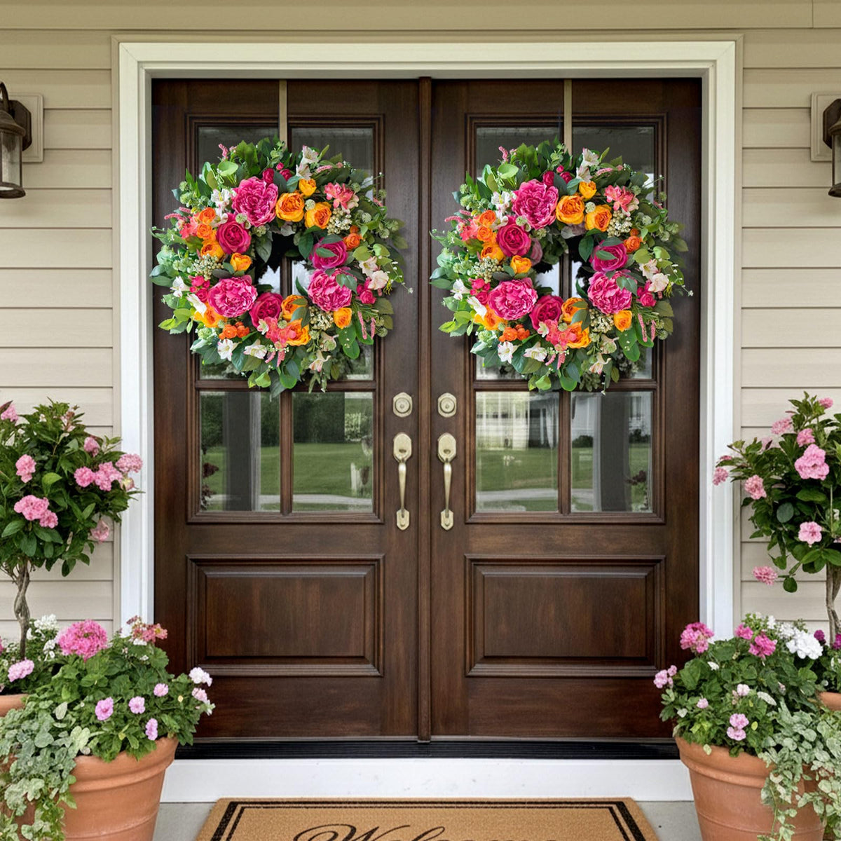 Color-rich pink, coral, and ivory palette for versatile styling