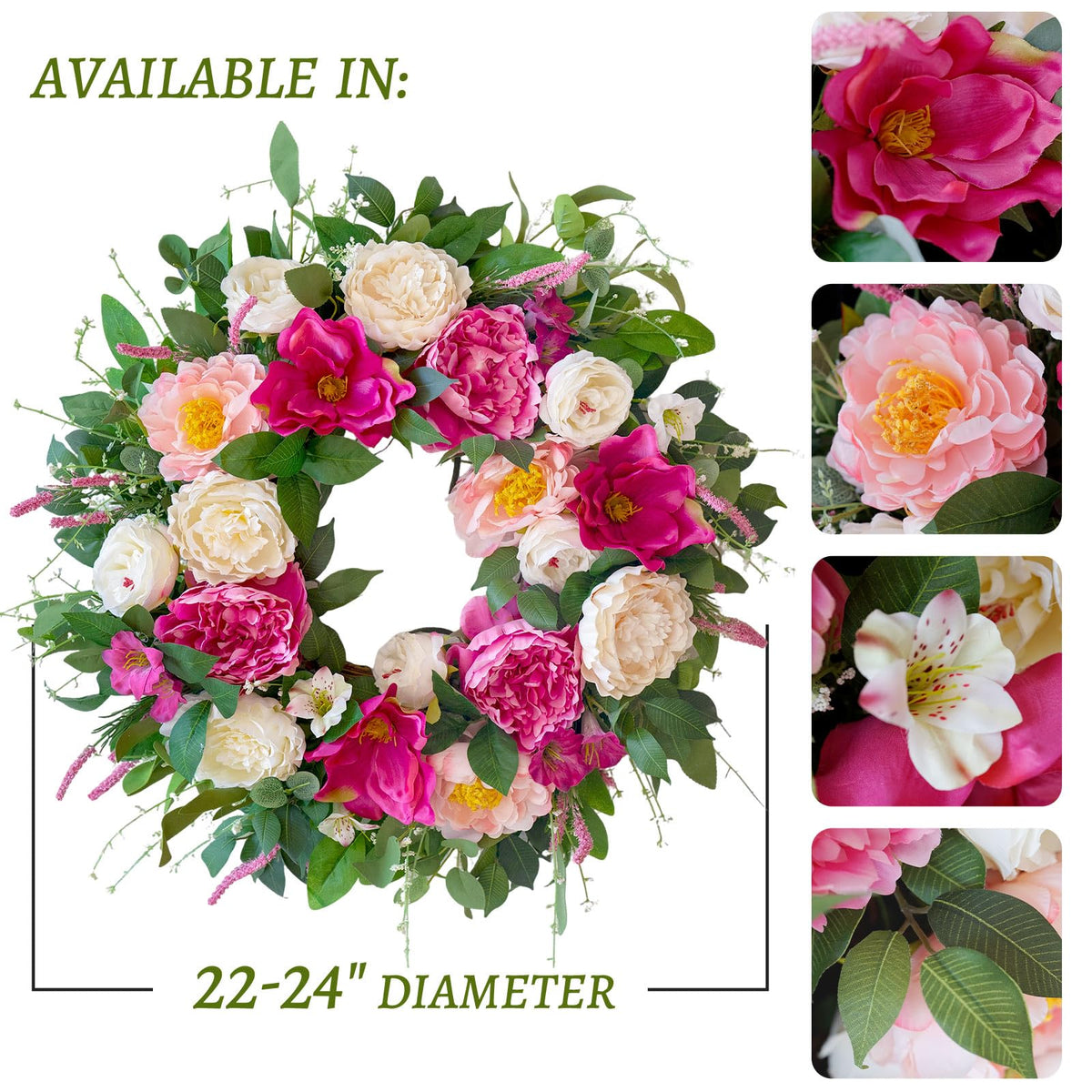 CHvista full-bodied wreath with soft-touch petals and realistic textures.