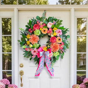 CHvista garden rose wreath with blush blooms for welcoming entryway decor
