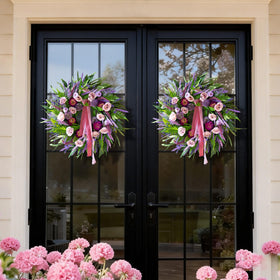 CHvista wreath withstands outdoor weather for porch or patio placement.