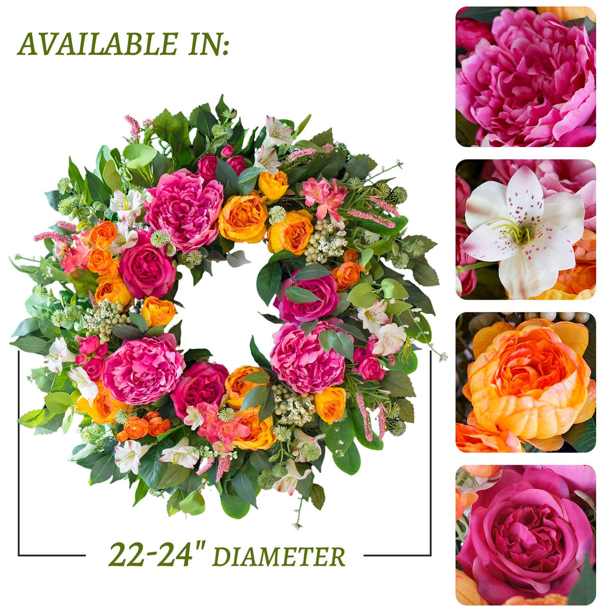 Lifelike wreath with full shape and rich textures