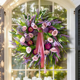 CHvista pink ribbon accent enhances seasonal decor on doors or walls.