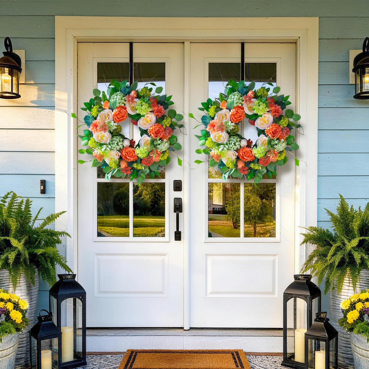 CHvista 24-inch wreath creates a bold focal point on your front entry