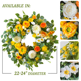 CHvista Spring Wreath with orange garden roses adds warm porch charm