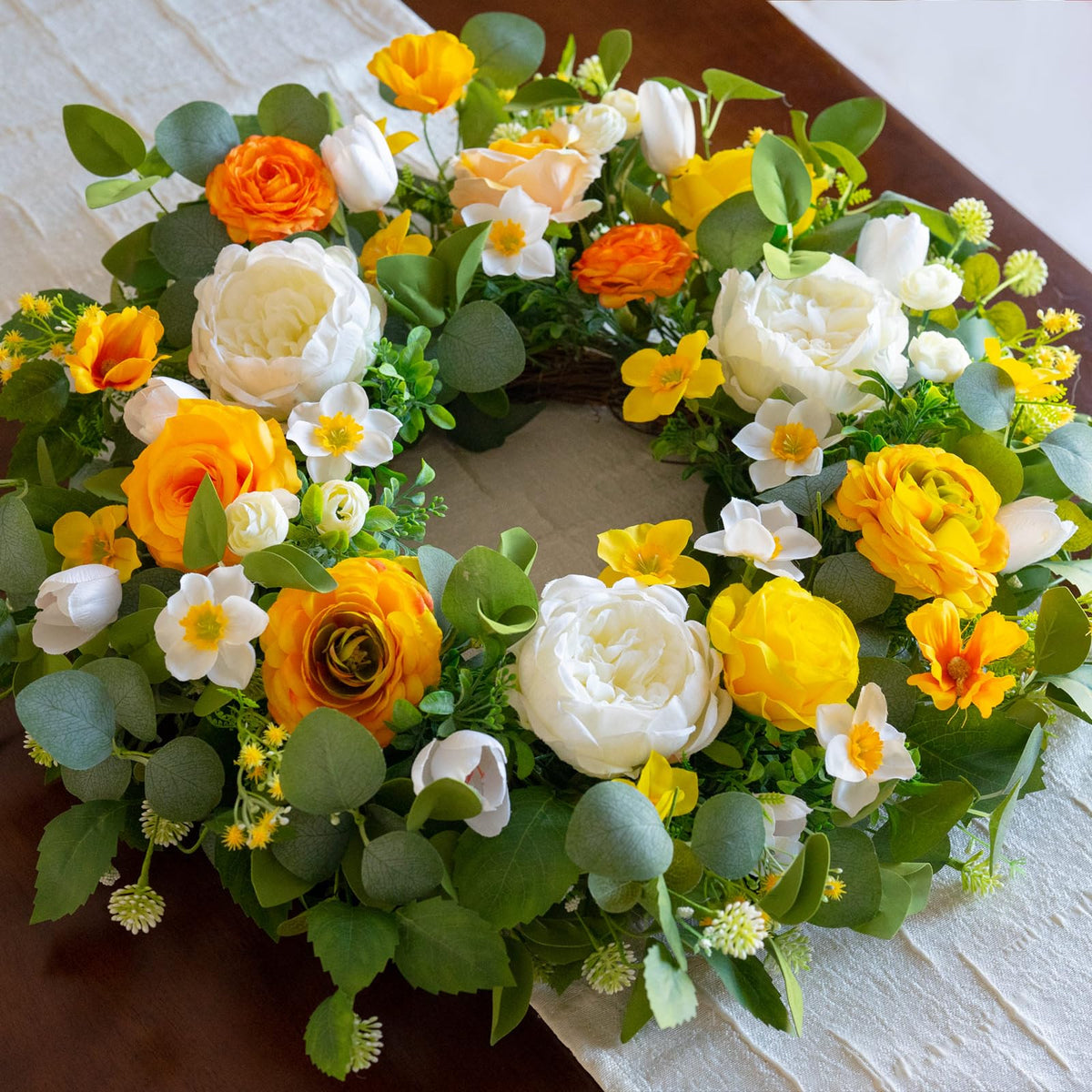 CHvista Spring Wreath with full-bodied silk flowers for indoor or outdoor use