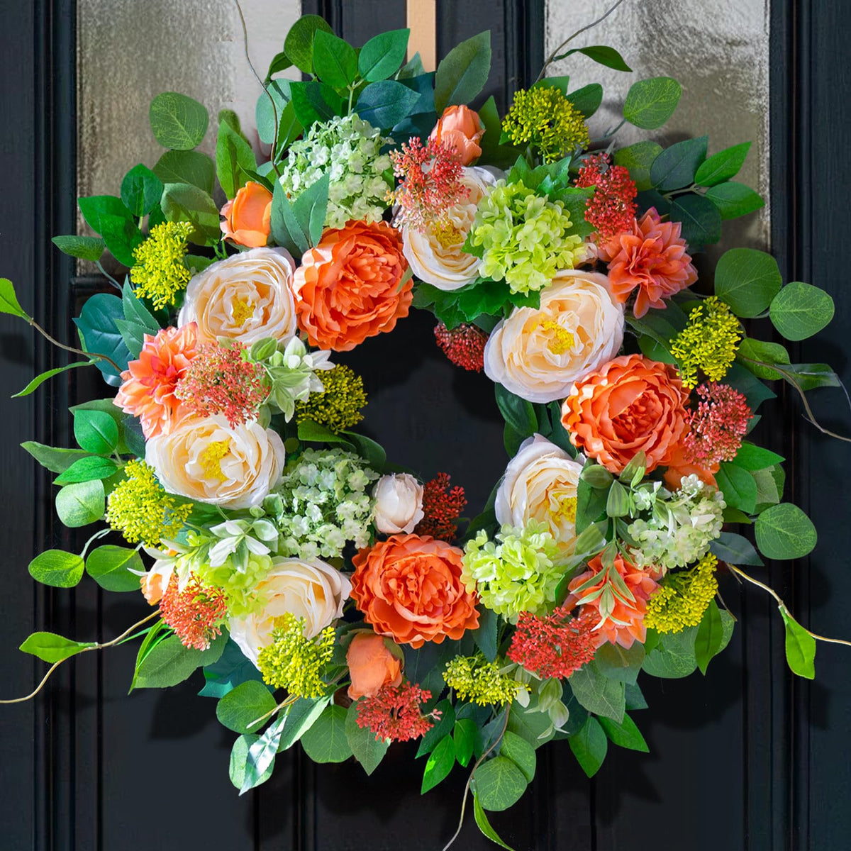 CHvista spring wreath with white roses for front door enhances curb appeal year-round