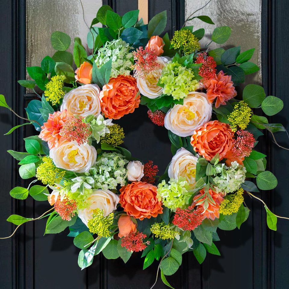 CHvista spring wreath with white roses for front door enhances curb appeal year-round
