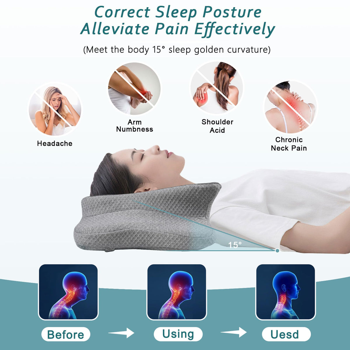 CHxxy cervical neck pillow side view highlighting contour shape for comfort