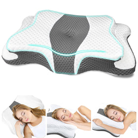 CHxxy memory foam pillow contour shows ergonomic support for neck alignment.