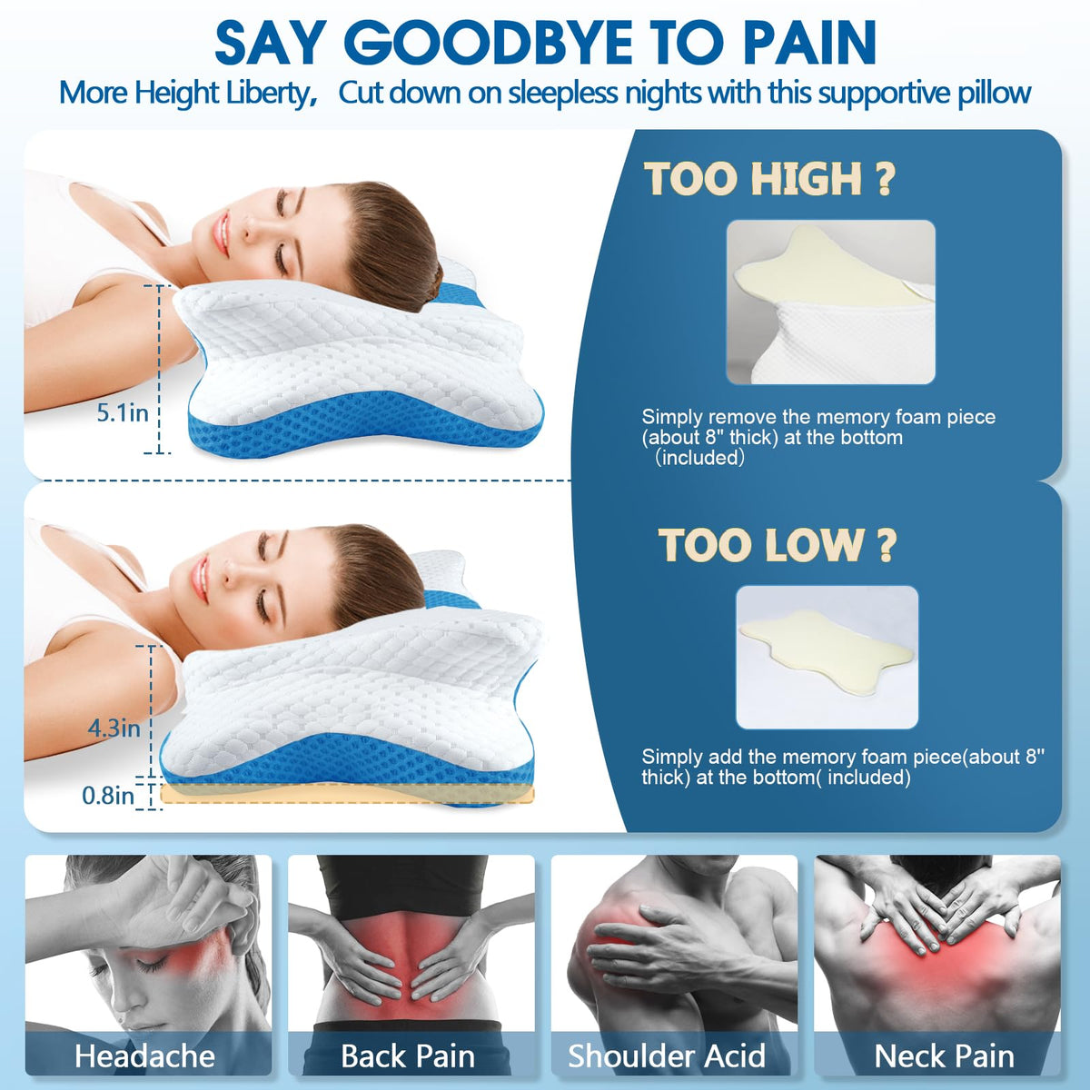 CHxxy memory foam pillow hollow centre relieves neck pressure and tension.