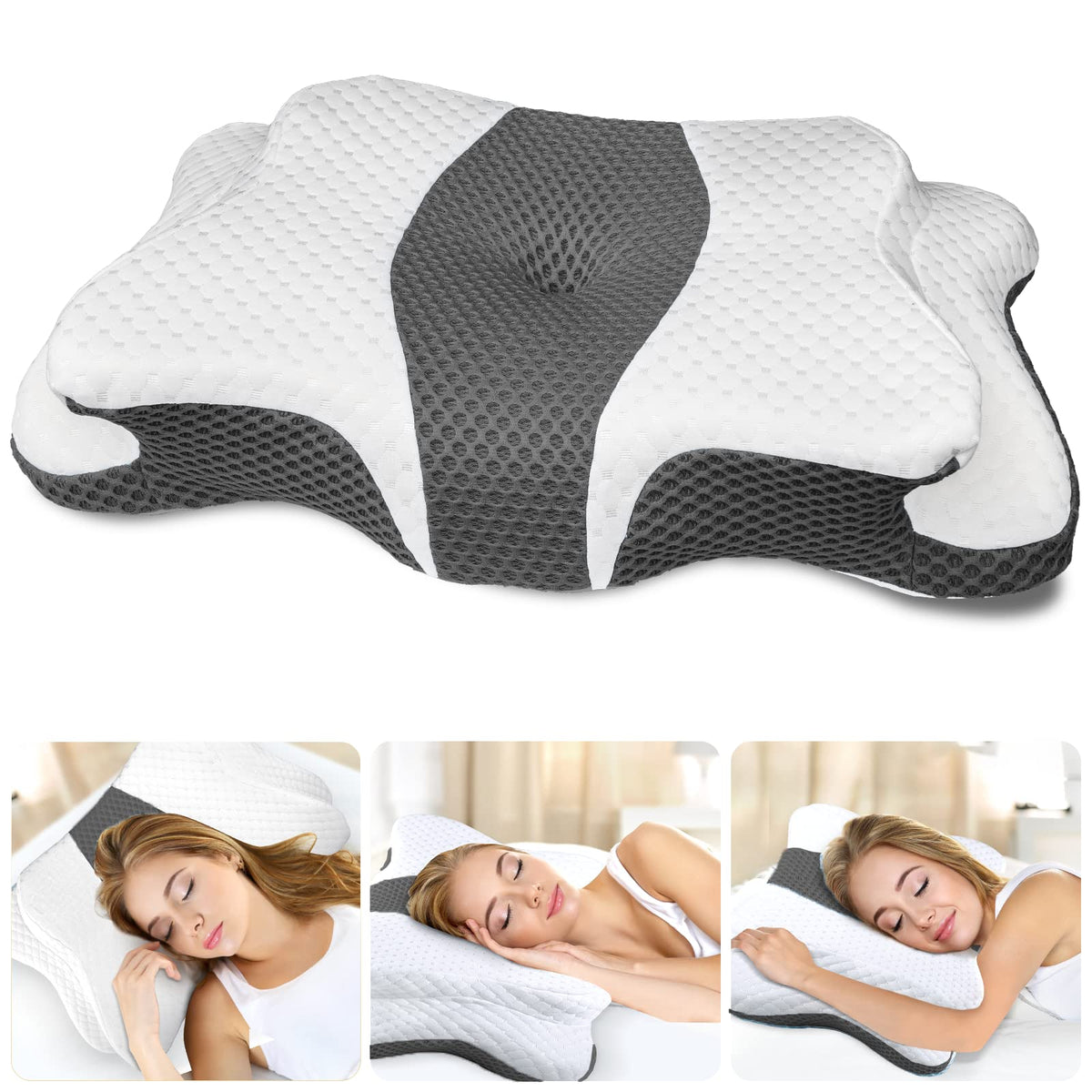 CHxxy Memory Foam Pillow neck contour for precise cervical support.