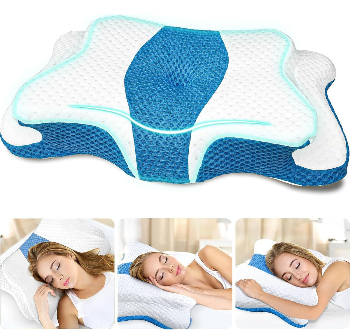 CHxxy memory foam pillow queen blue ergonomic support with breathable design.