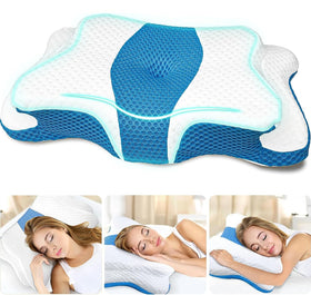 CHxxy memory foam pillow queen blue ergonomic support with breathable design.