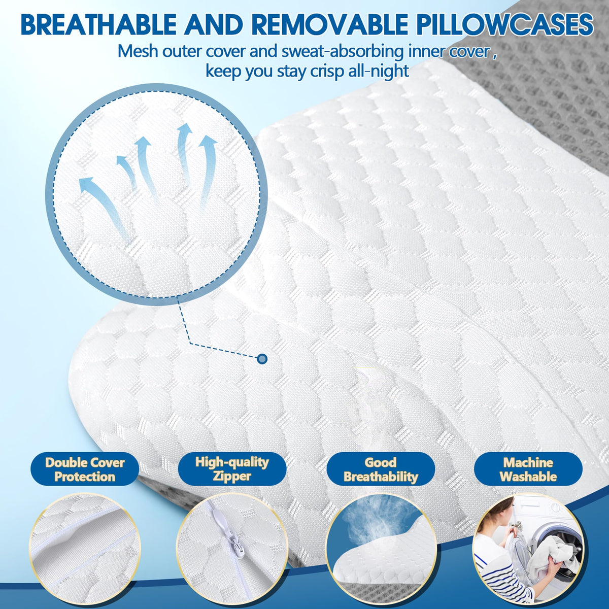 CHxxy memory foam pillow queen-size grey fits standard beds with versatile sleeping positions.