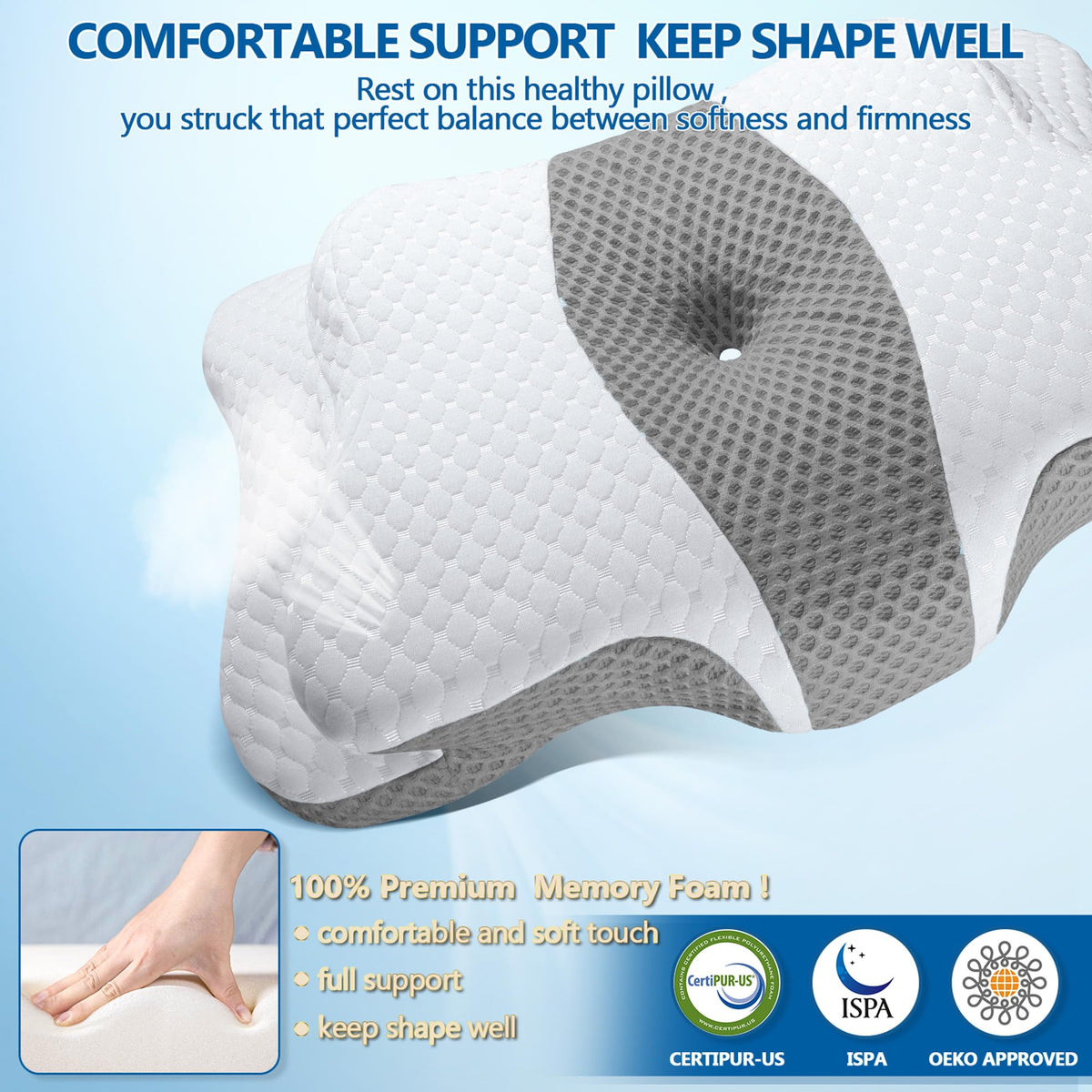 CHxxy memory foam pillow removable cover simplifies cleaning and maintenance.