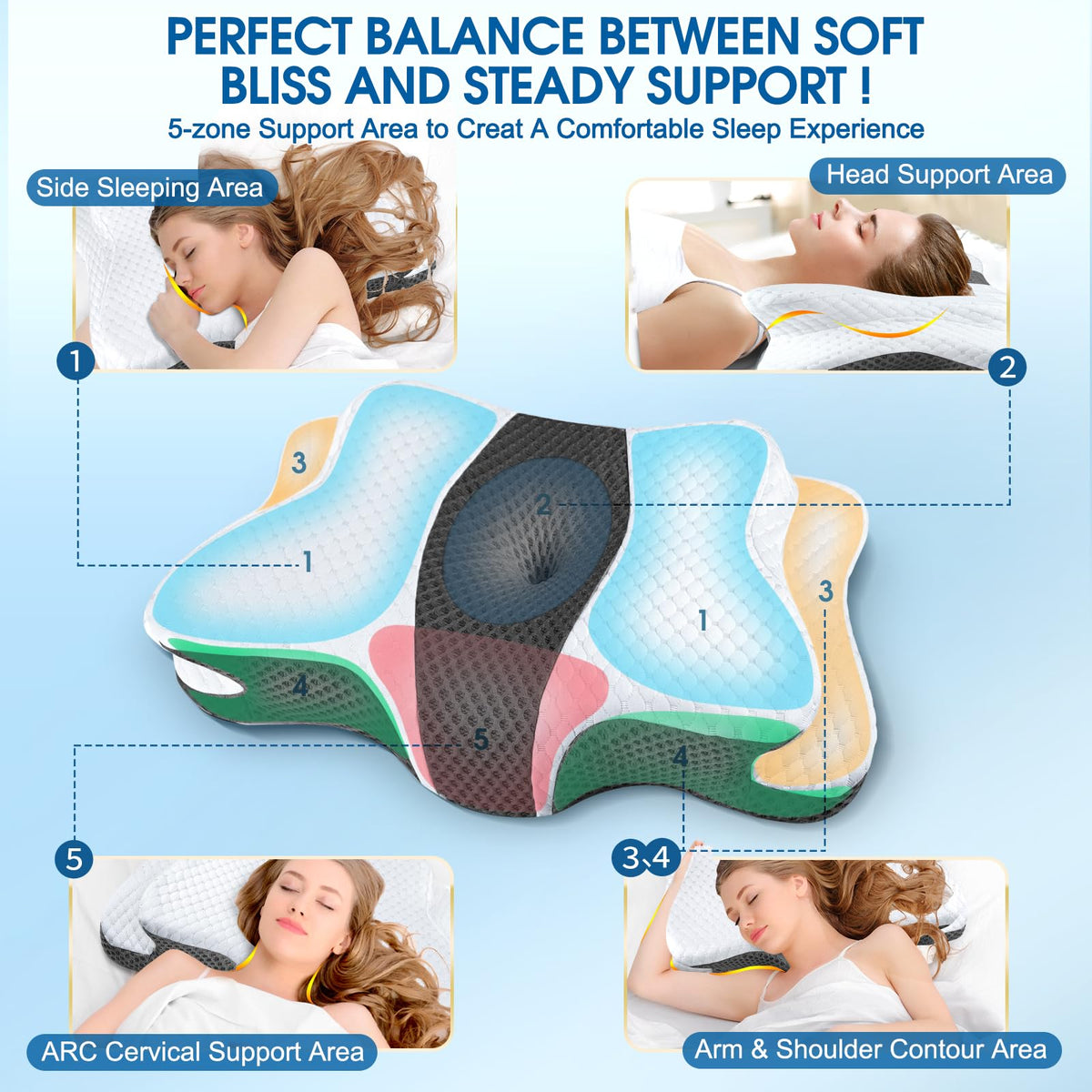 CHxxy Memory Foam Pillow removable insert and dual thickness for customization.