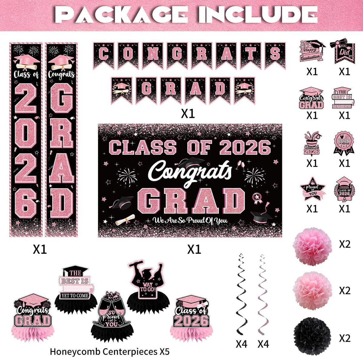 CHYAGCLT pink glitter graduation backdrop creates a focal photo spot
