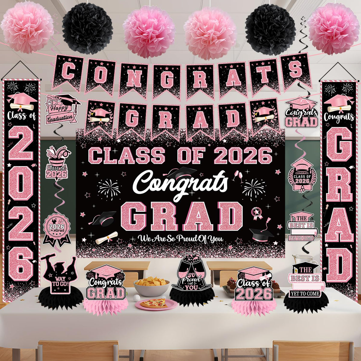 CHYAGCLT pink honeycomb centerpieces offer dimensional accents
