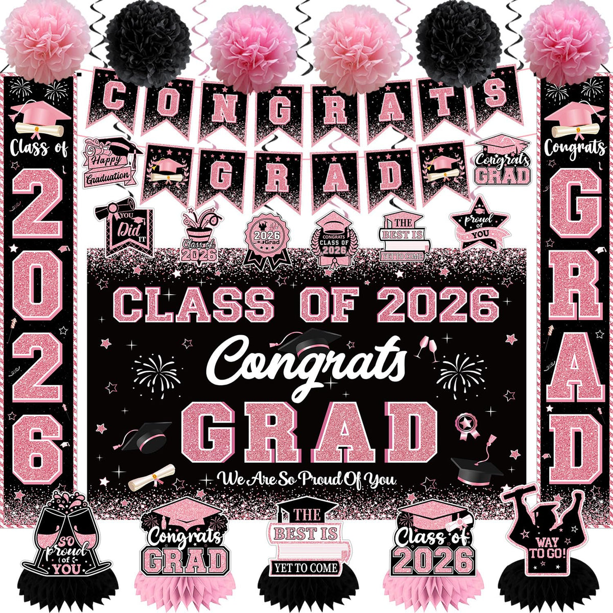 CHYAGCLT pink graduation banner for Class of 2026 photo moments