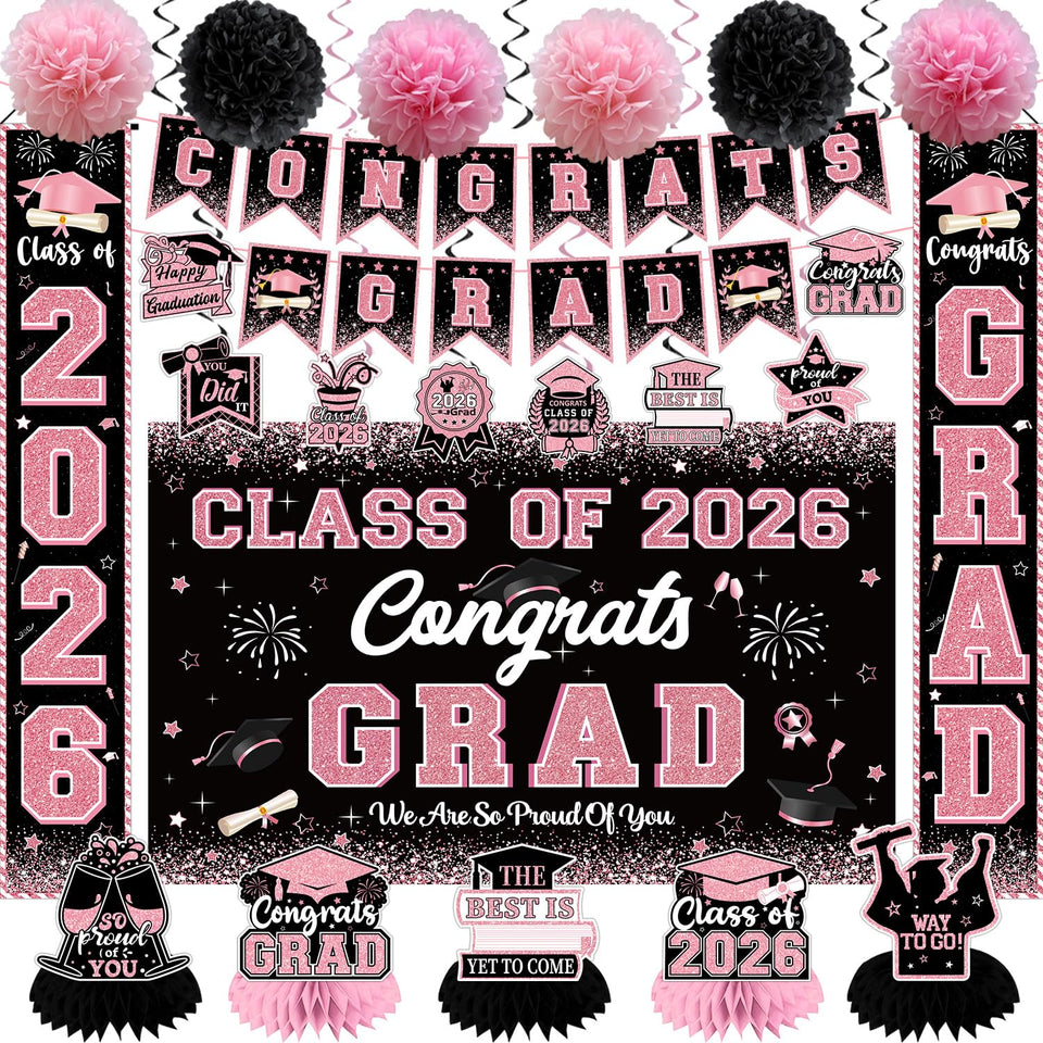 CHYAGCLT pink graduation banner for Class of 2026 photo moments