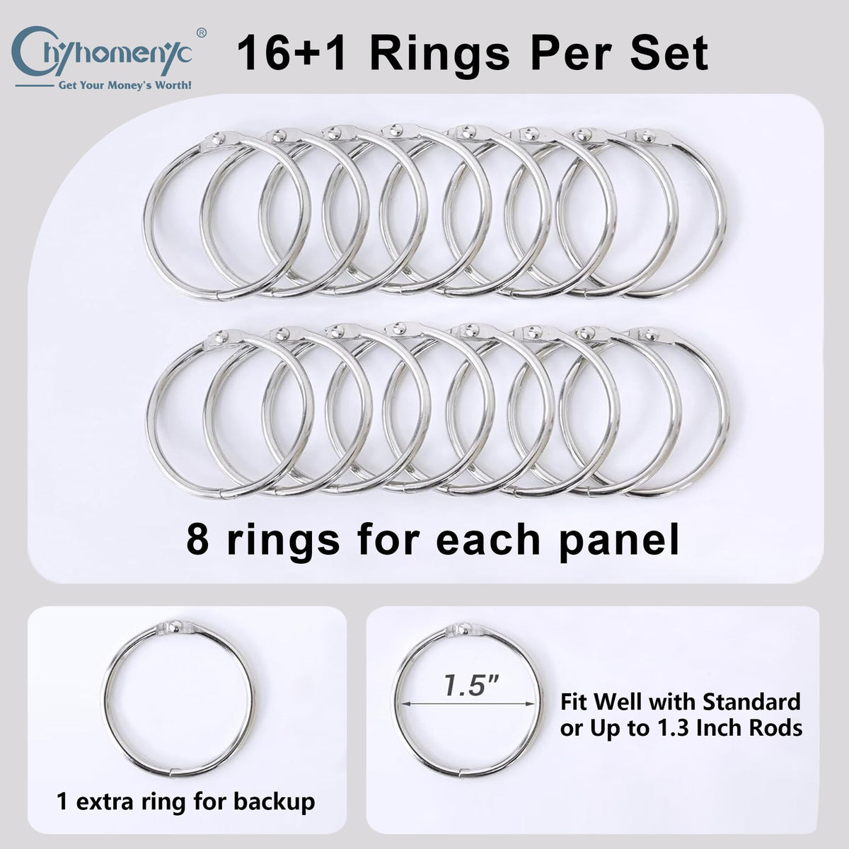 Chyhomenyc blackout liner includes 17 binder rings ready for mounting