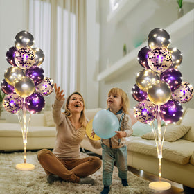 Cicicooie balloons pack with purple, silver, and gold confetti ready to display.