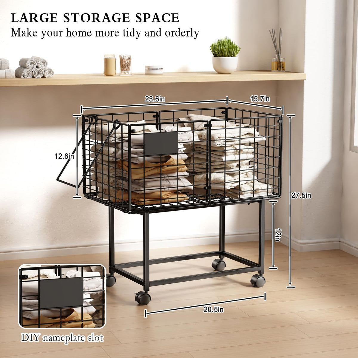 CICUFY metal laundry hamper on wheels ideal for tight spaces