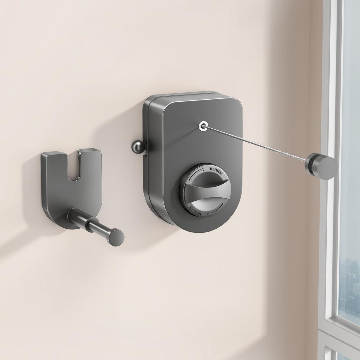 CICUFY retractable clothesline mounted on a wall for space-saving drying.