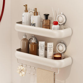 CICUFY shower caddy with strong suction cup securely holds bottles.