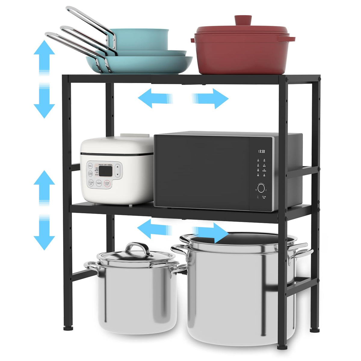 Cidaziya 2-tier expandable shelving extended in a modern kitchen for extra storage.