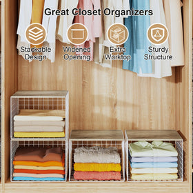 Cidaziya bin combines metal wire and engineered wood for sturdy closet organization.