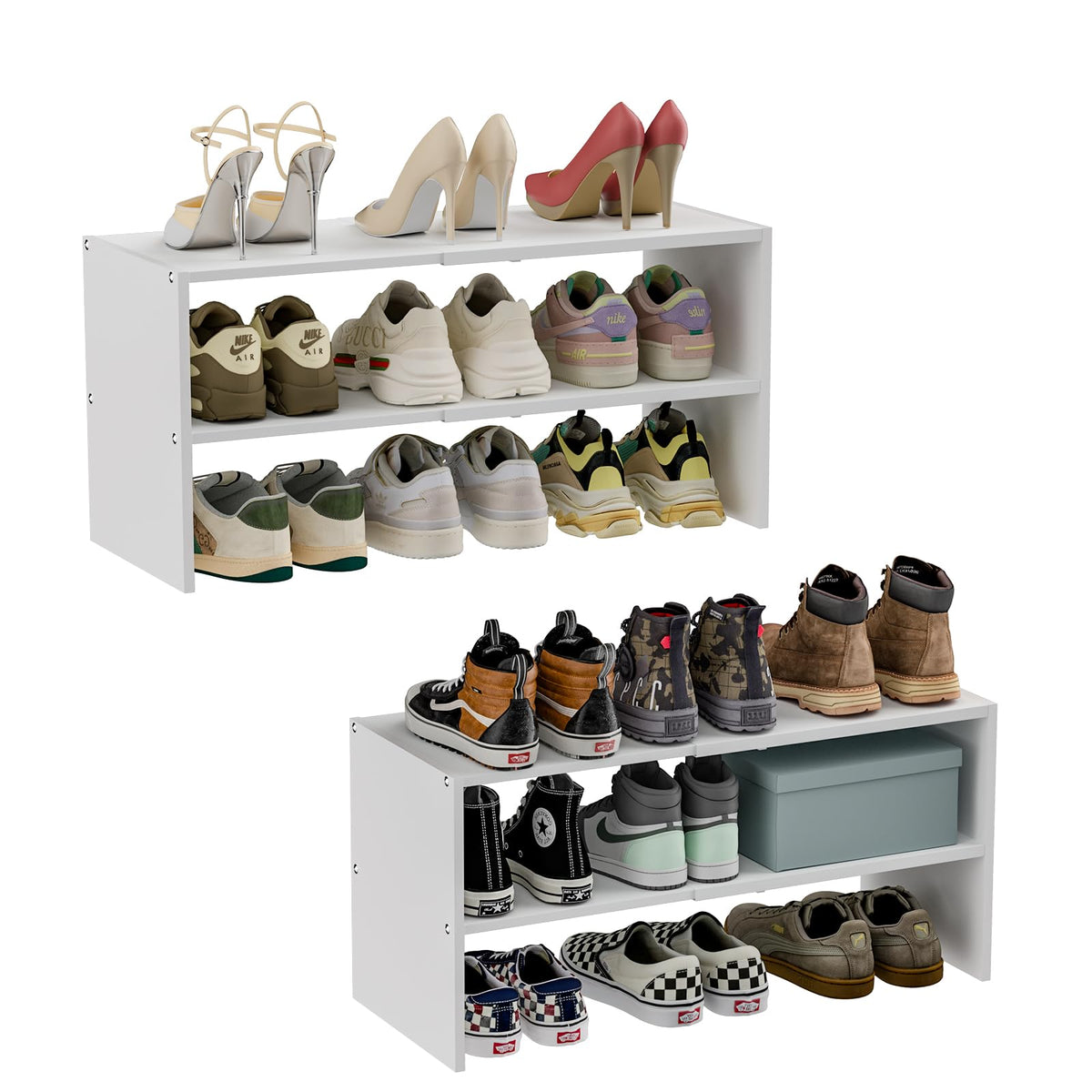 Cidaziya expandable two-tier shoe rack for closets, saving space.