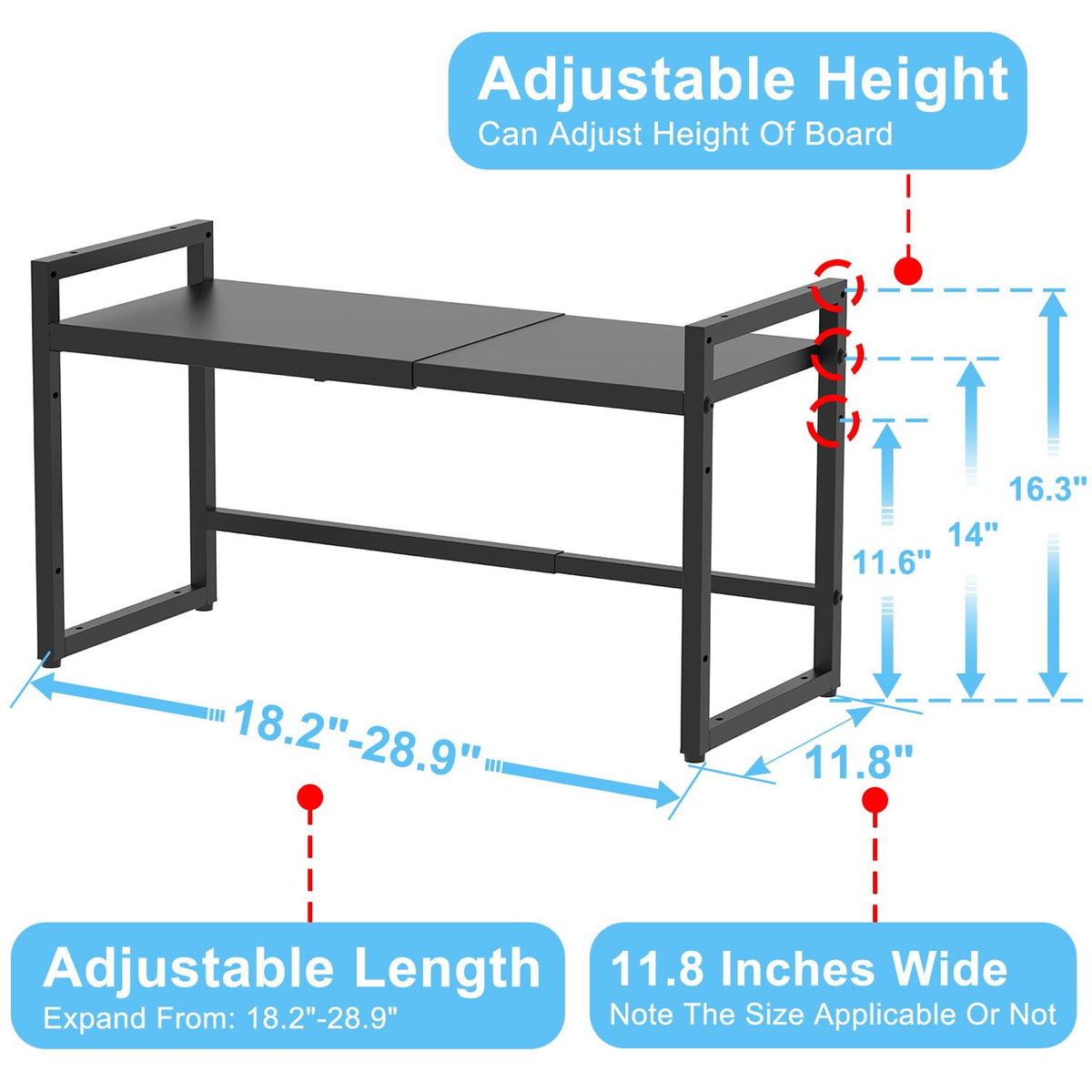 Cidaziya adjustable-height shelf lets you set 11 in, 13.5 in, or 16 in